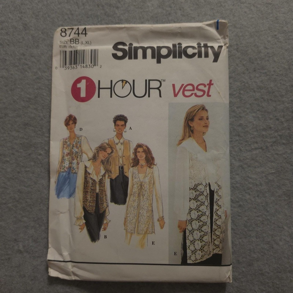 Simplicity 8744 1 Hour Vest Sewing Pattern L XL Easy Misses Uncut 1996‎